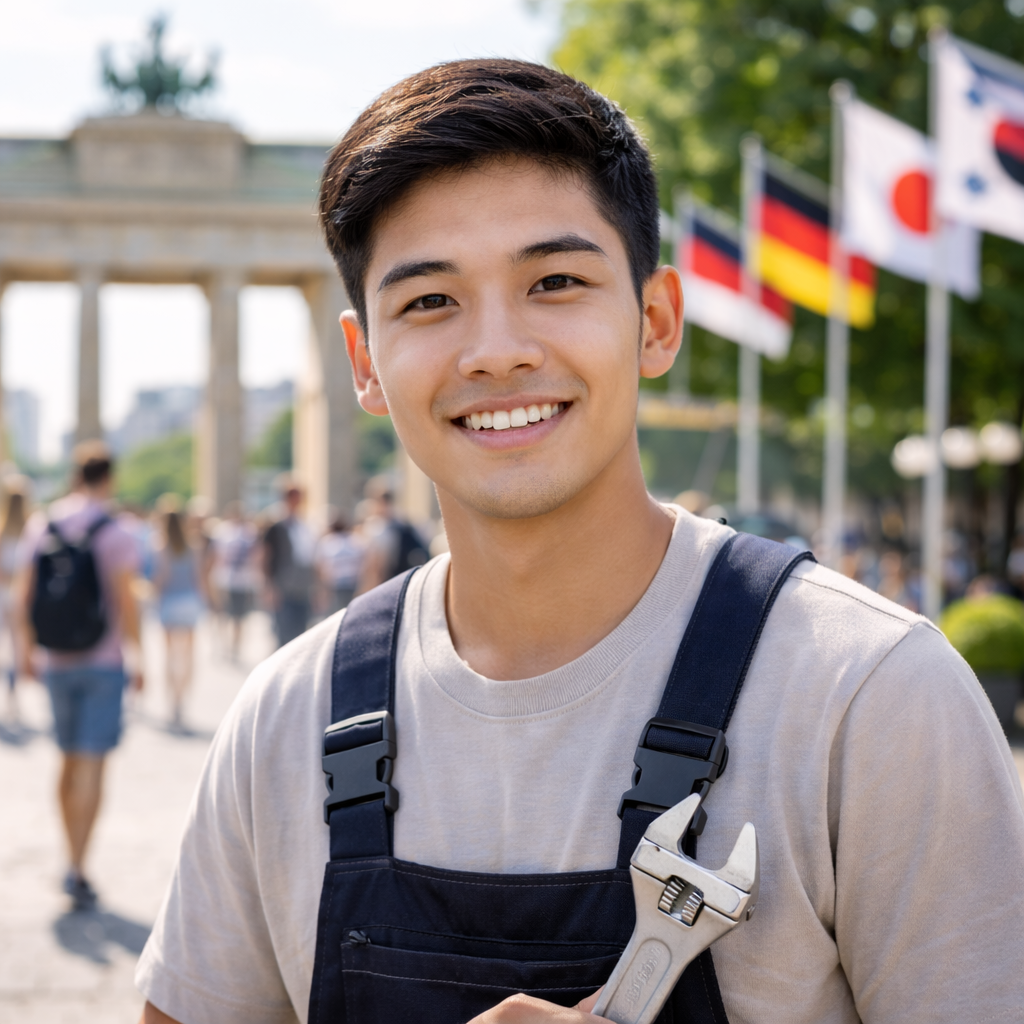 Azubi aus Asien beginnt eine Ausbildung in Deutschland und unterstützt Unternehmen als internationaler Auszubildender