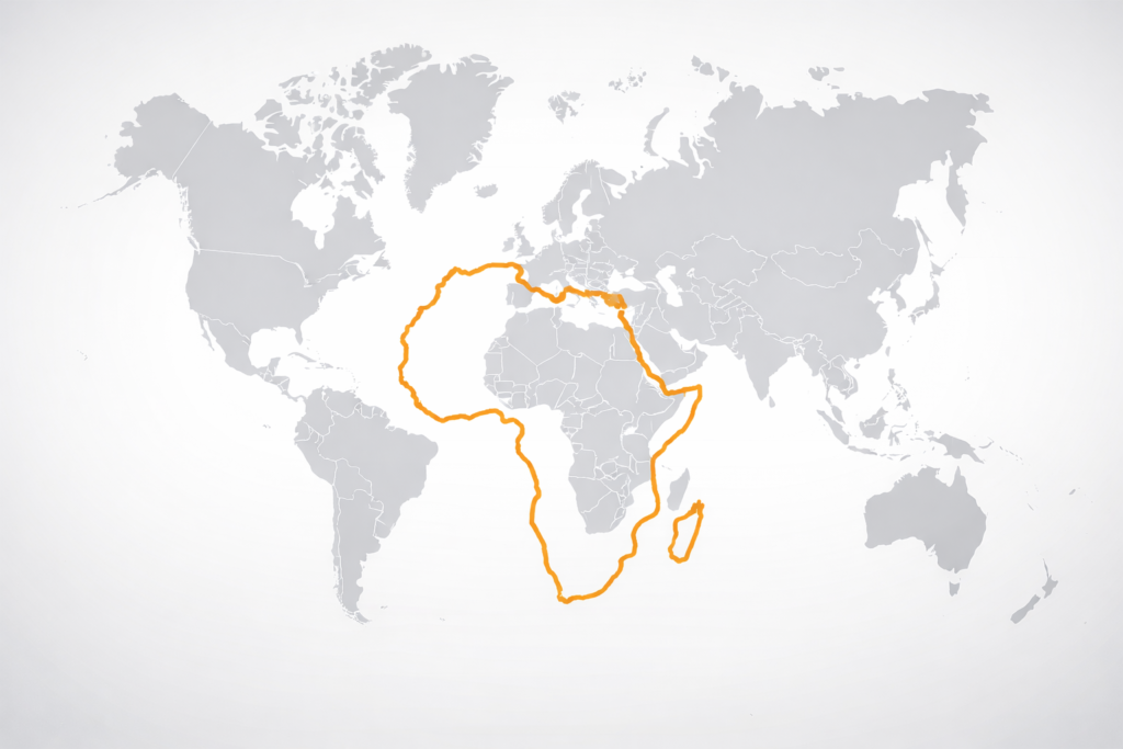Landkarte mit hervorgehobenem Kontinent Afrika – Herkunft internationaler Auszubildender für Ausbildungsplätze in Deutschland