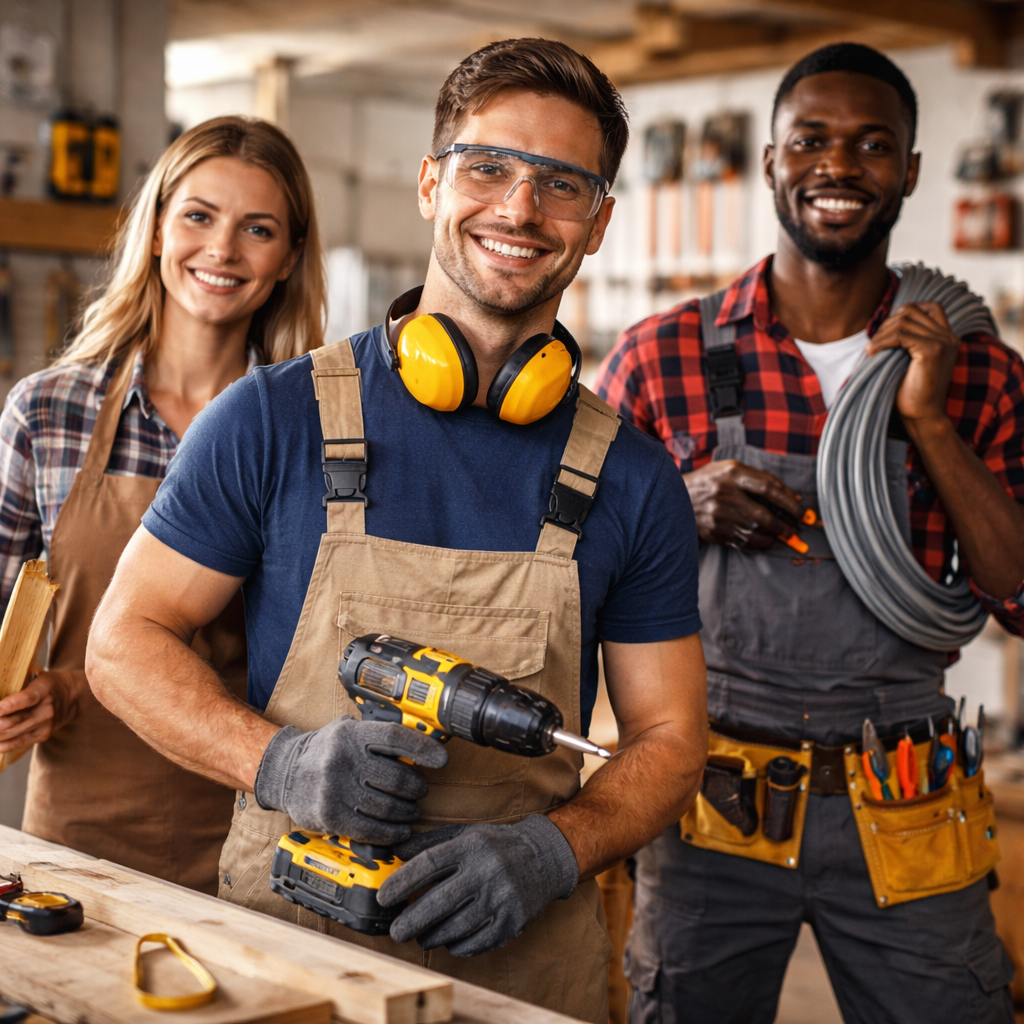Internationale Auszubildende im Handwerk arbeiten gemeinsam in einer Werkstatt in Deutschland