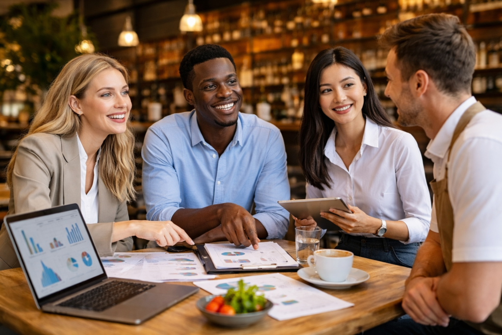 Beratungsgespräch mit Gastronomiebetrieb über internationale Auszubildende in einem Restaurant