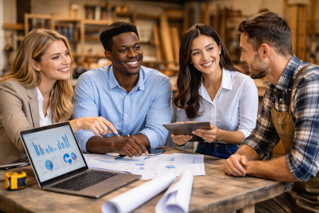 Beratungsgespräch zwischen Handwerksbetrieb und Personalvermittlung über internationale Auszubildende für das Handwerk