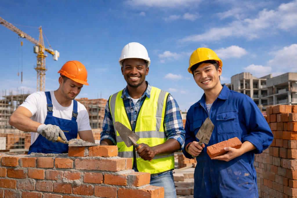 Maurer Azubis aus dem Ausland auf deutscher Baustelle – internationale Auszubildende im Bauwesen